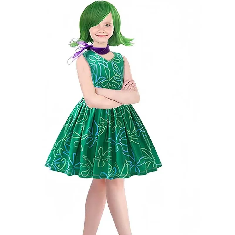 4PCS Cartoon Flower Princess Set for Girls - Perfect for Halloween, Carnival Parties, and green belt dress Scarf Wig 4PCS Cartoon Flower Princess Set for Girls - Perfect for Halloween, Carnival Parties, and green belt dress Scarf Wig