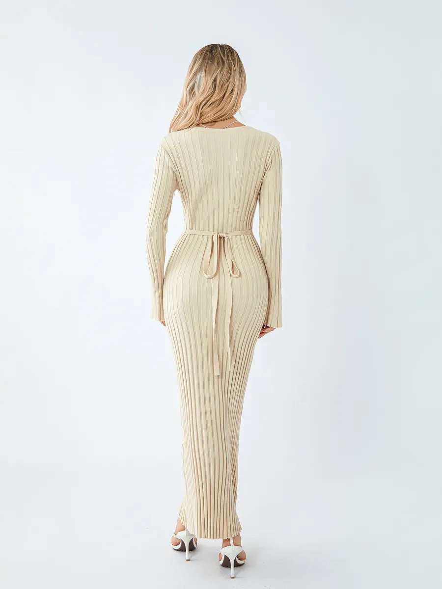 Womens Ribbed Knit Dress Long Sleeve Lace Up Crew... From Dh2958055, $15.73  In Bulk | DHgate.Com