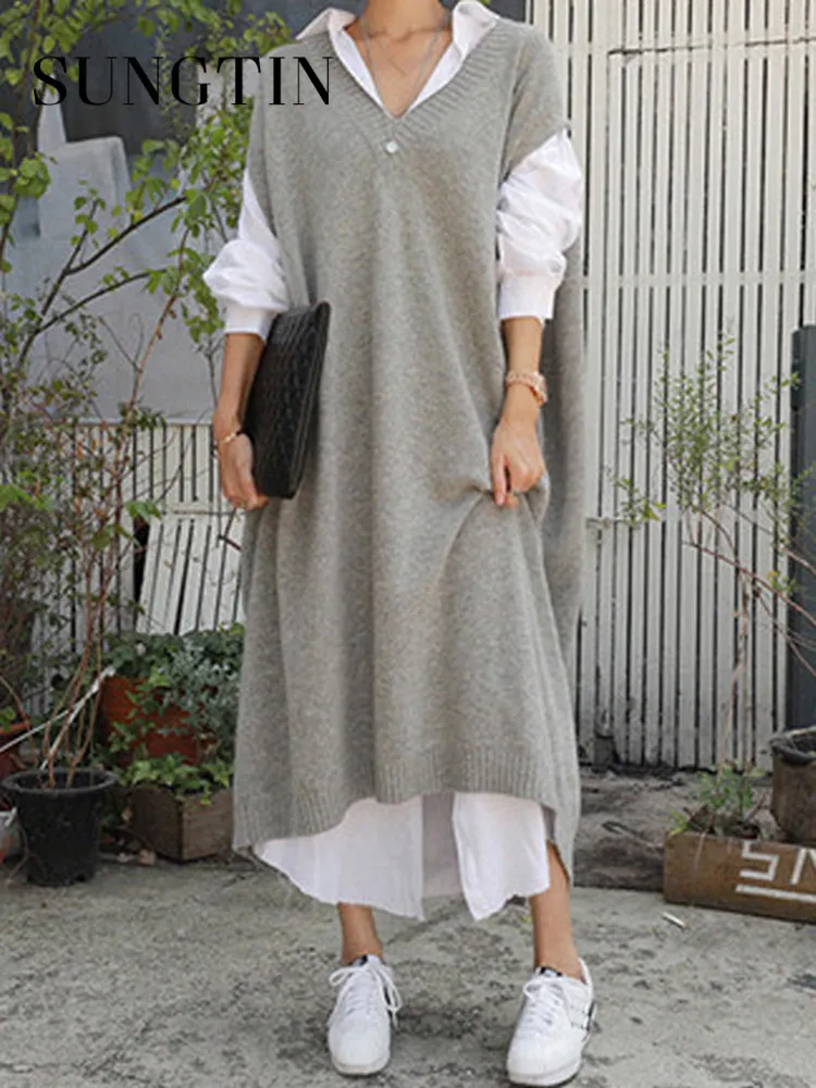 chinese dress ladies Knitted Thick and Warm Full Sleeve Loose Sweater Dresses – Boots N Bags  Heaven main image 1