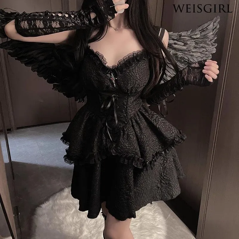 angels and demons theme party dress Dark Angel Demon Halloween set back with Imp Wings
