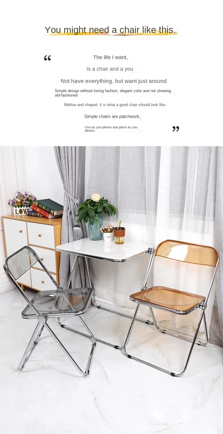 Simplistic Chair Transparent Transparent Folding Chair - Modern Acrylic Design, Space-Saving ...
