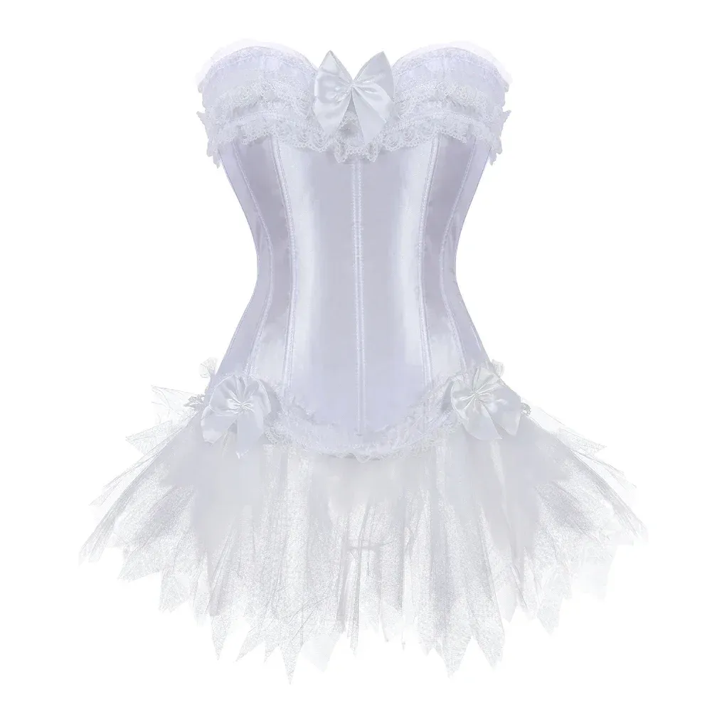 white corset tutu dress Dark Gothic Victorian Jacquard Fitted Corset + Tutu Skirt Set, Halloween  Black * Swan Costume Set, Black Angel White Angel Costume Set (Carnival),  Carnival, Easter, Elegant Party, Role-Playing