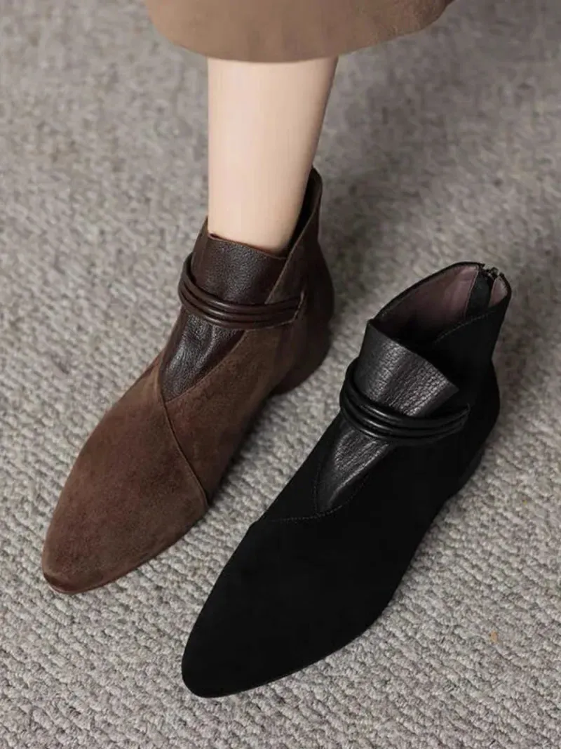 Stivaletti eleganti da donna punta affusolata tacco basso con zip_voghion.com
