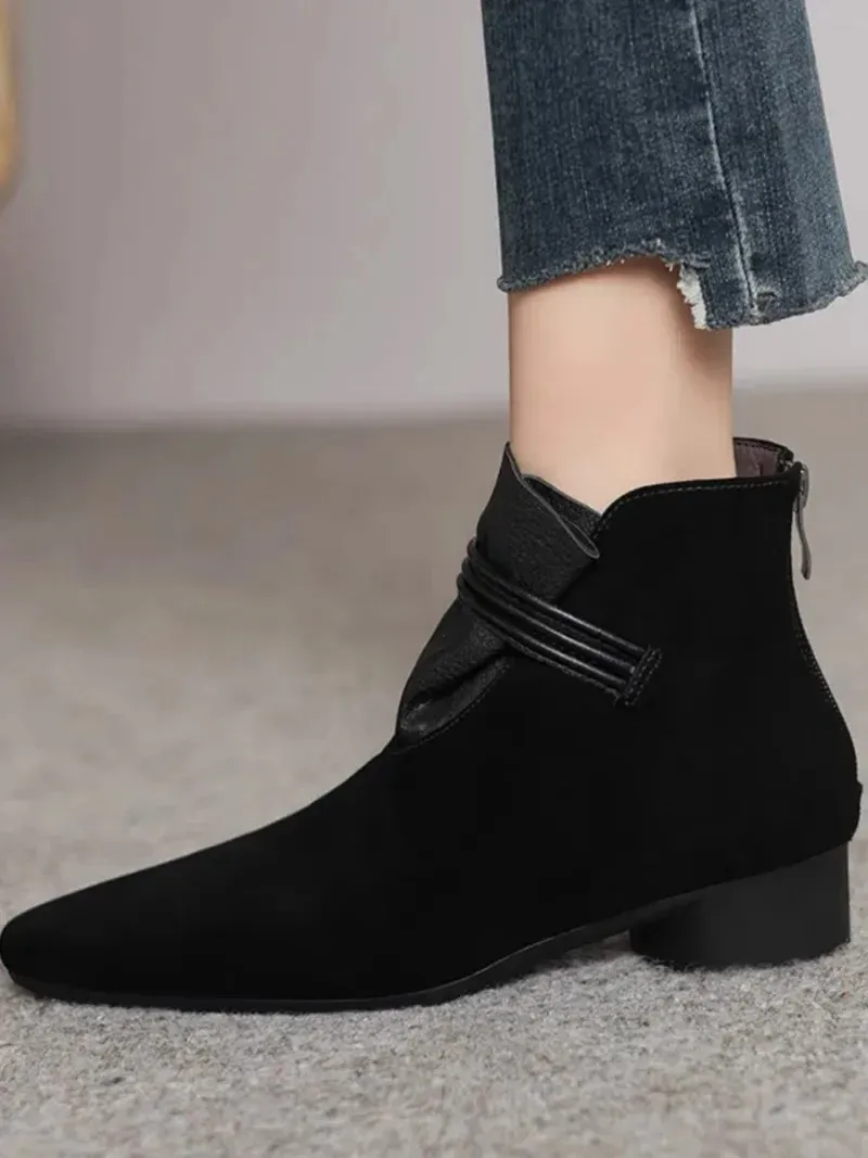 Stivaletti eleganti da donna punta affusolata tacco basso con zip_voghion.com