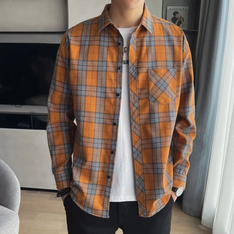 Camicia Maniche Lunghe Slim Fit Camicie Da Uomo A Quadri In Flanella Camicie A Maniche Lunghe Da Flanella Autunno Inverno