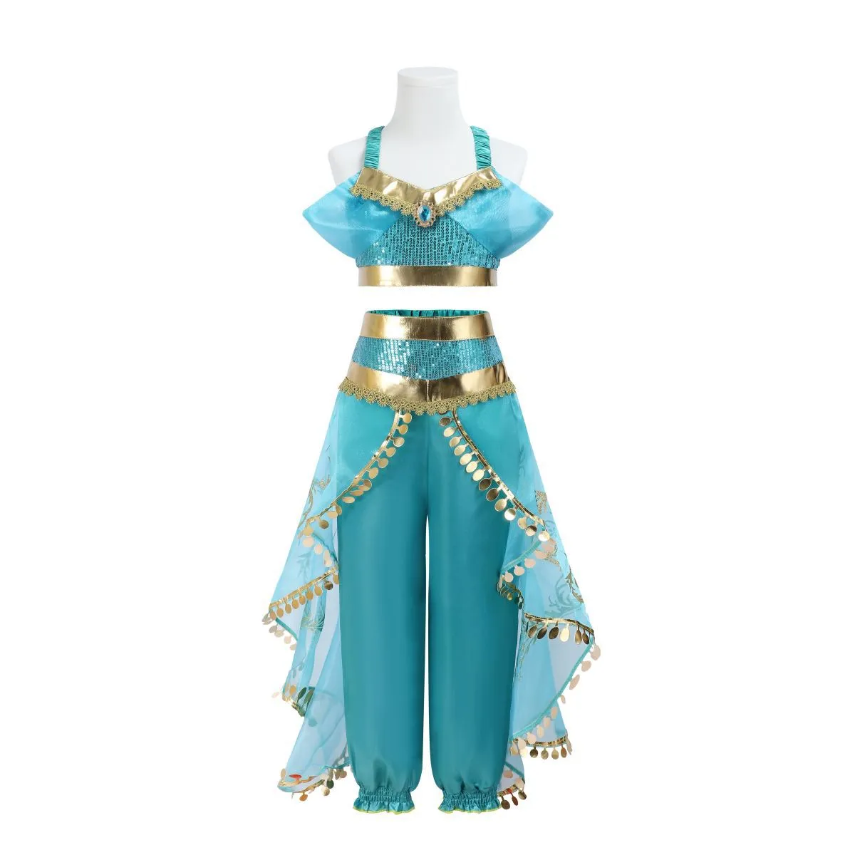 strapless open back dress Kids Princess Jasmine Costume Halloween 4-pieces Full Set Cosplay Dres –  Sun Baby