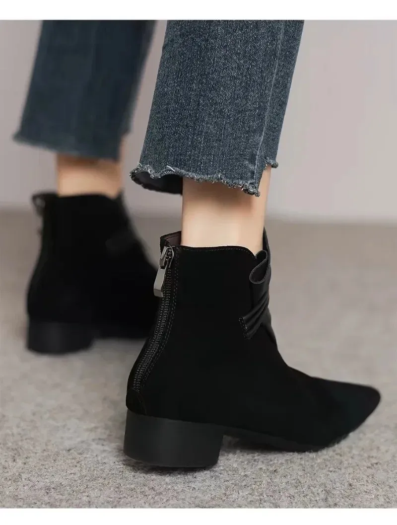 Stivaletti eleganti da donna punta affusolata tacco basso con zip_voghion.com