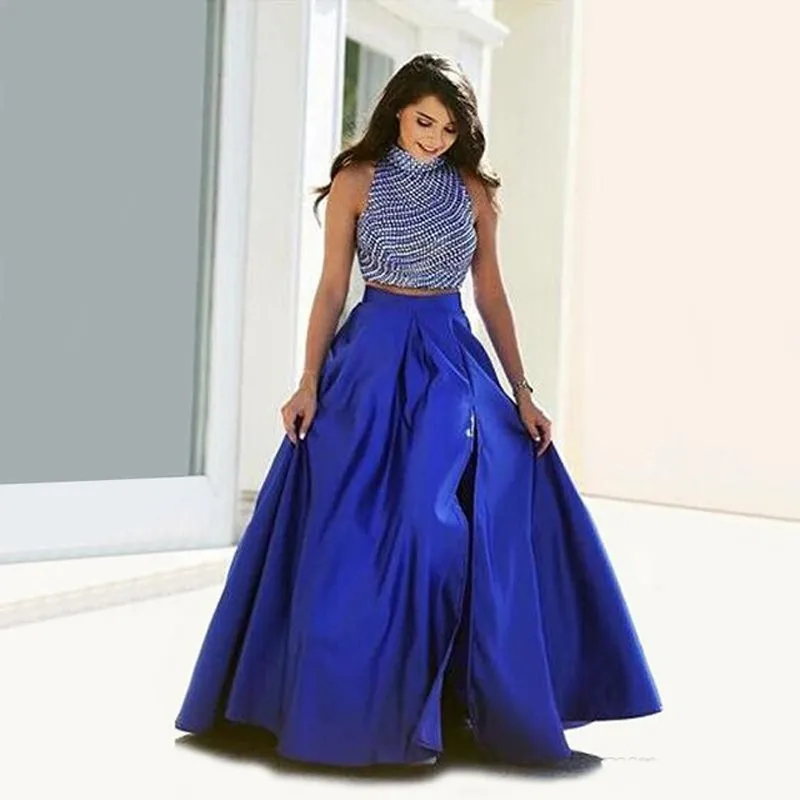 Save Big on Bulk Navy Blue Pleated Long Skirt Puffy Sexy Royal Blue Satin  Long Skirts With High Side Split Long Pleated Women Skirt To Prom Party