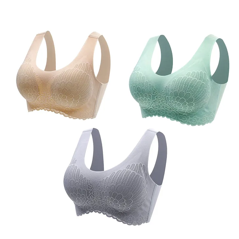 3 Pack Seamless Lace Latex Sports Bra - Wireless, Removable Padding ...