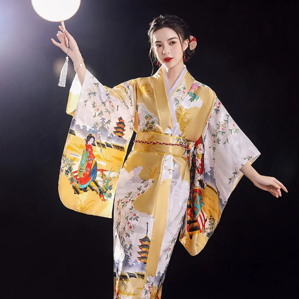 Traditional Japanese Kimono Japones Feminino De Seda Sexy Black Japanese  Women Evening Dress Silk Rayon Kimono