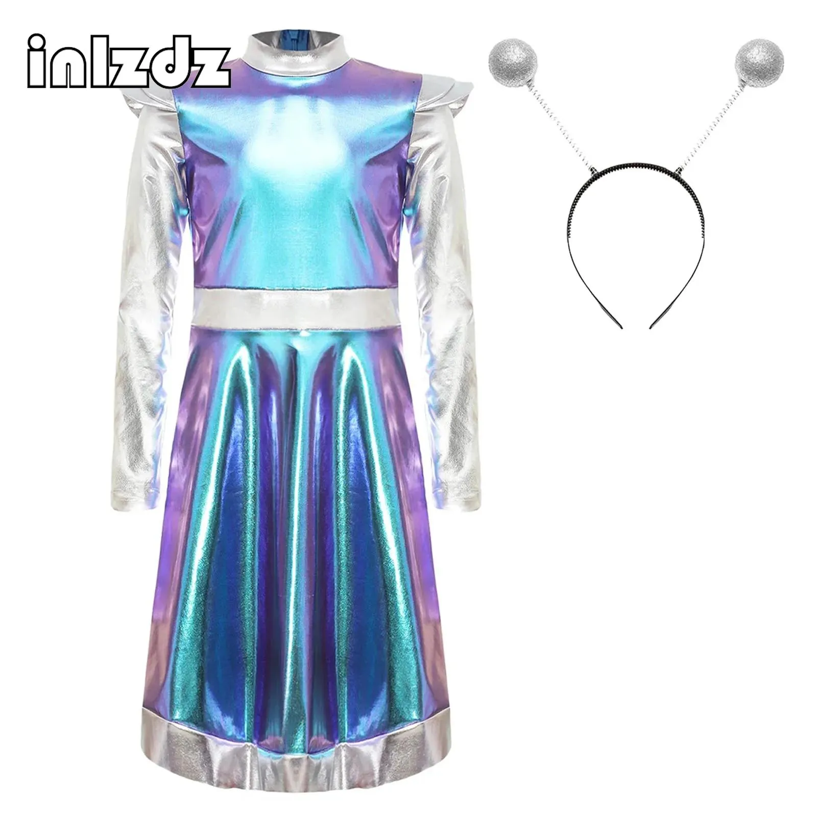 knee length dresses for ladies 1980s Metallic Futuristic Party Mini Dress