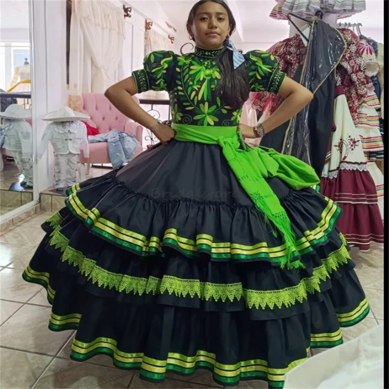 green emerald velvet dress Traditional Mexican Girl Embroidered Dress 2-8 – unik Retail main image 0