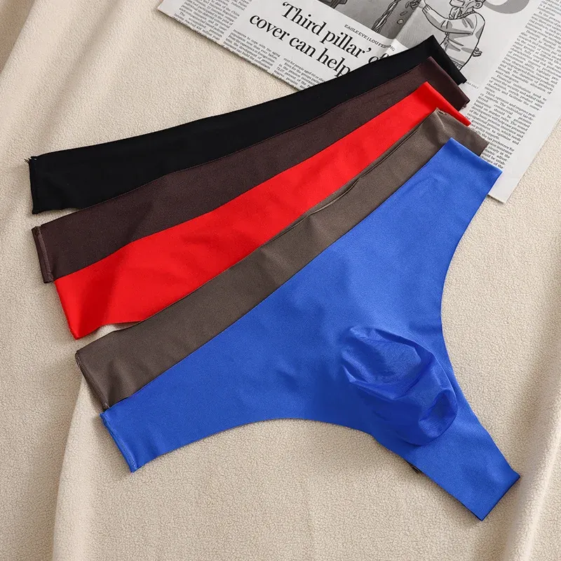 Herren Dessous Unterhose Herren Slips Gestreifte Atmungsaktive Unterhose Bulge Pouch Unterwäsche Satin Naturel