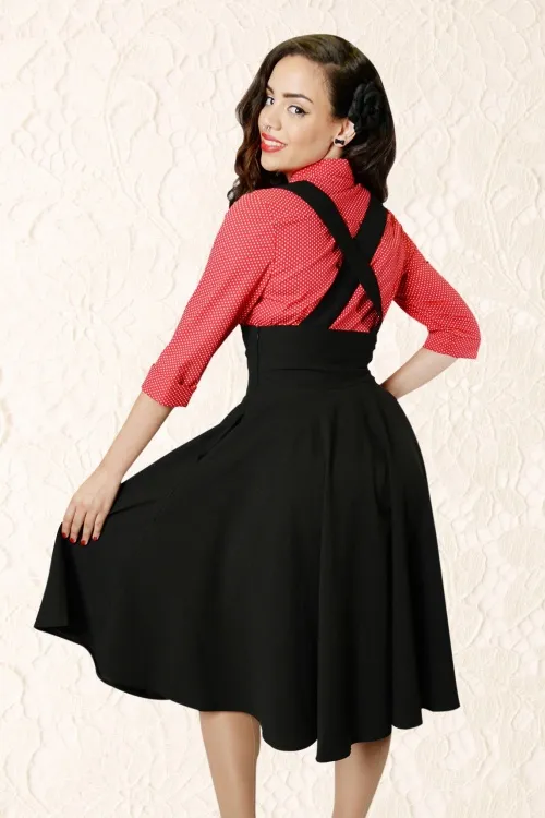 Vintage Audrey Hepburn Style Black High Waist Swing Midi Suspender Skirt for Women