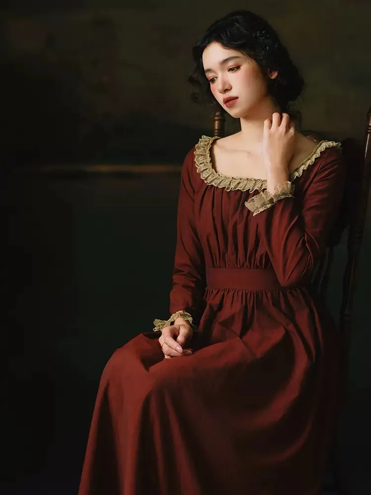 medieval vintage cotton dresses Luxalzxs Women's Medieval Vintage Solid Color Flared Sleeve Princess Dresses Elegant Off Shoulder Flowy Cotton Linen Peasant Dress Irregular Hem Faire Fairy Long Dress Renaissance Victorian Dress