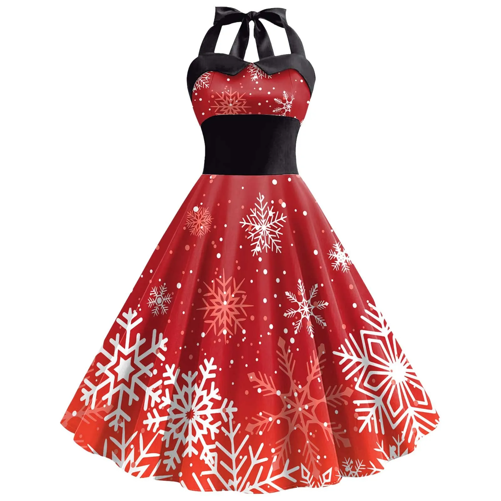 Red Christmas Snowflake Elk Print Halter Dress for Women Backless 50s 60s Pin  Up Rockabilly Cocktail Party Dress from Dhgate Basic & Casual Dresses -  price 25.83