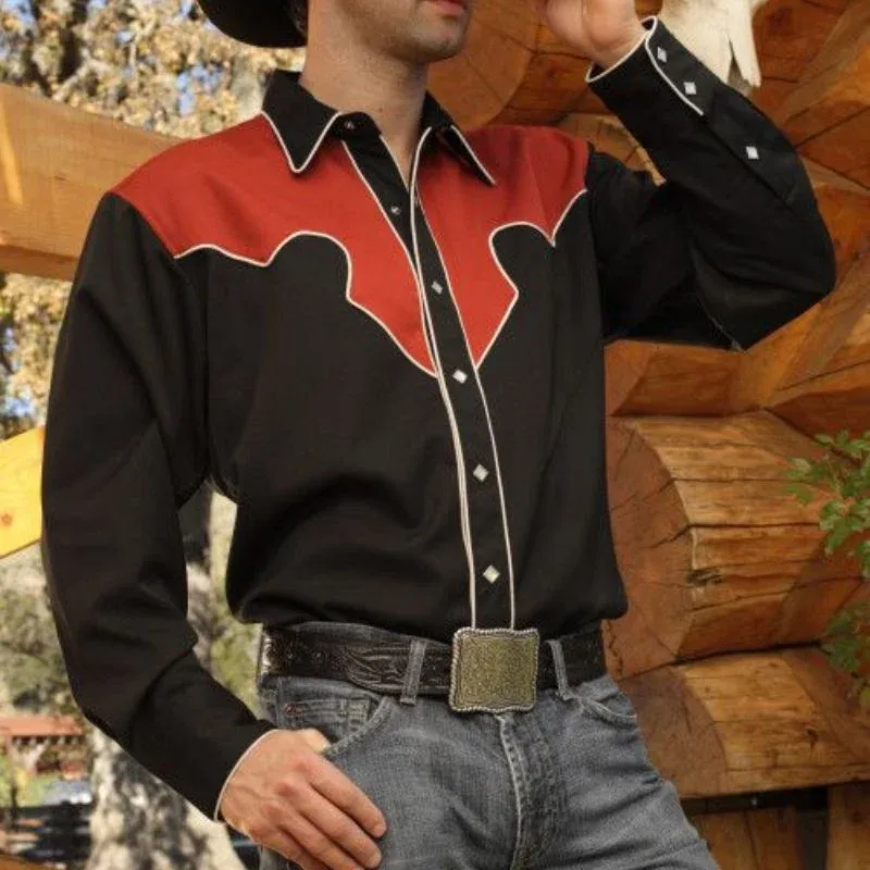 Chemise Western Homme à Manches Longues Avec Broderies - Style Cowboy Élégant Et Décontracté