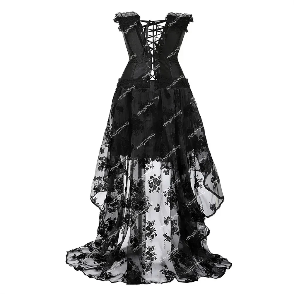 blue dress for baby girl Ophelie Burlesque Corset Dress In Brown Stripe Brocade Black Lace -  Burleska main image 0