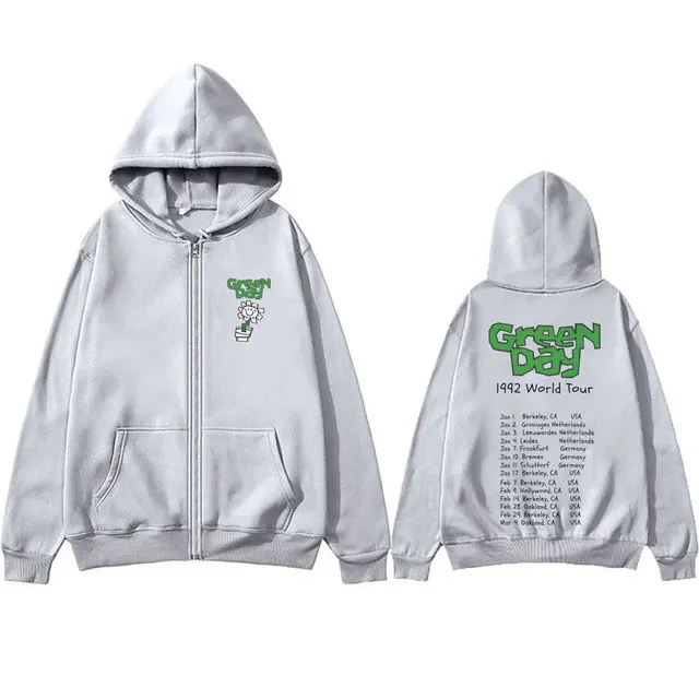 Green Day 1992 World Tour Zipper Hoodie Men Cotton Casual
