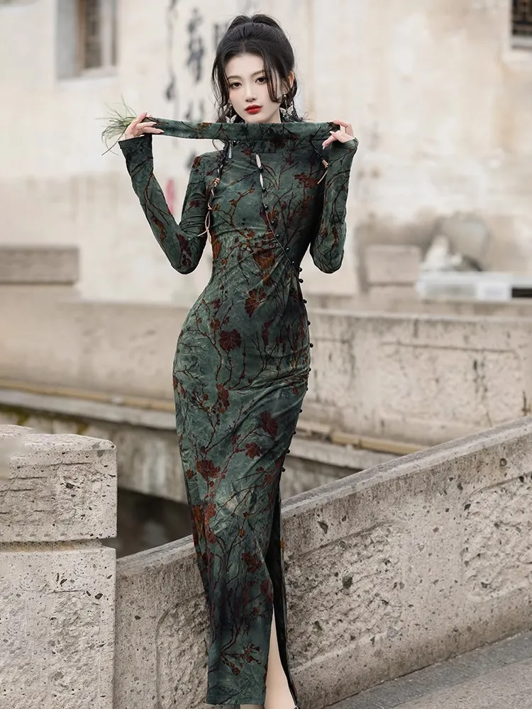 Long Sleeve Qipao Dress Slim Fit Polyester Floral Bodycon Midi with High Slit for Women Spring from Dhgate Basic & Casual Dresses - price 28.71 Long Sleeve Qipao Dress Slim Fit Polyester Floral Bodycon Midi with High Slit for Women Spring from Dhgate Basic & Casual Dresses - price 28.71