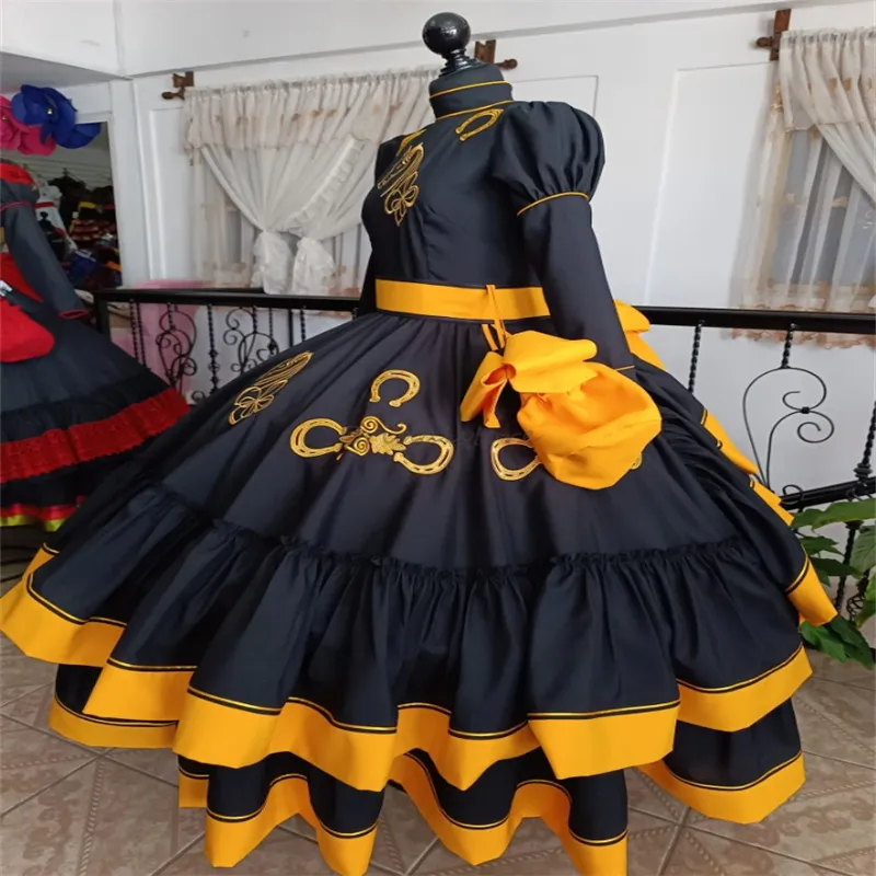 Mexican Black Quinceanera Dress Satin Embroidery Floor-Length Ball Gown  with Long Sleeves from Dhgate Quinceanera Dresses
