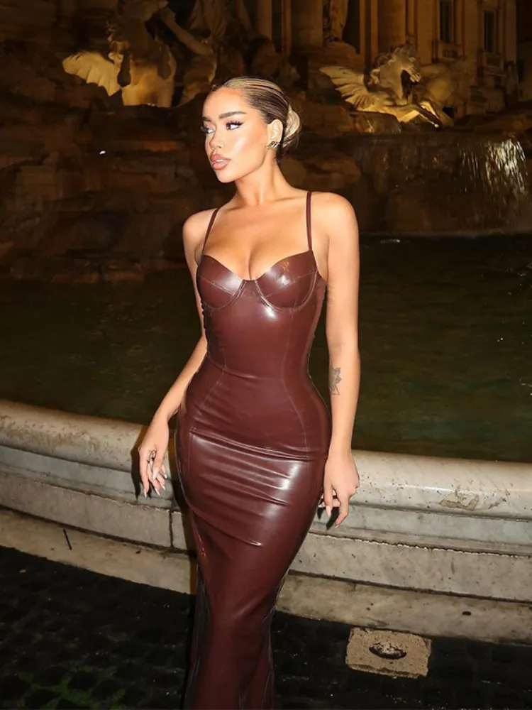 Women Sexy Sleeveless Slim Leather Dress Backless... From Dh2958055, $59.23  In Bulk
