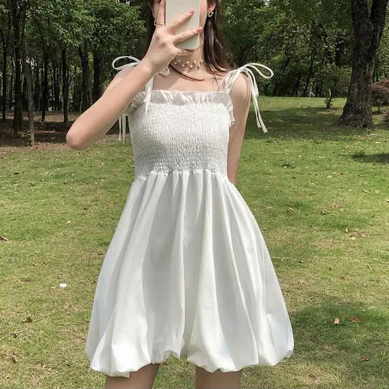 white christmas dresses cute summer women's sweet spaghetti straps dress with ruffles P141 –  PreppyDress main image 0