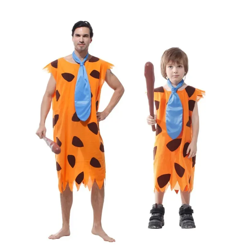 Fred Flintstone Costume Adulti Kids Orange Primitive Savages