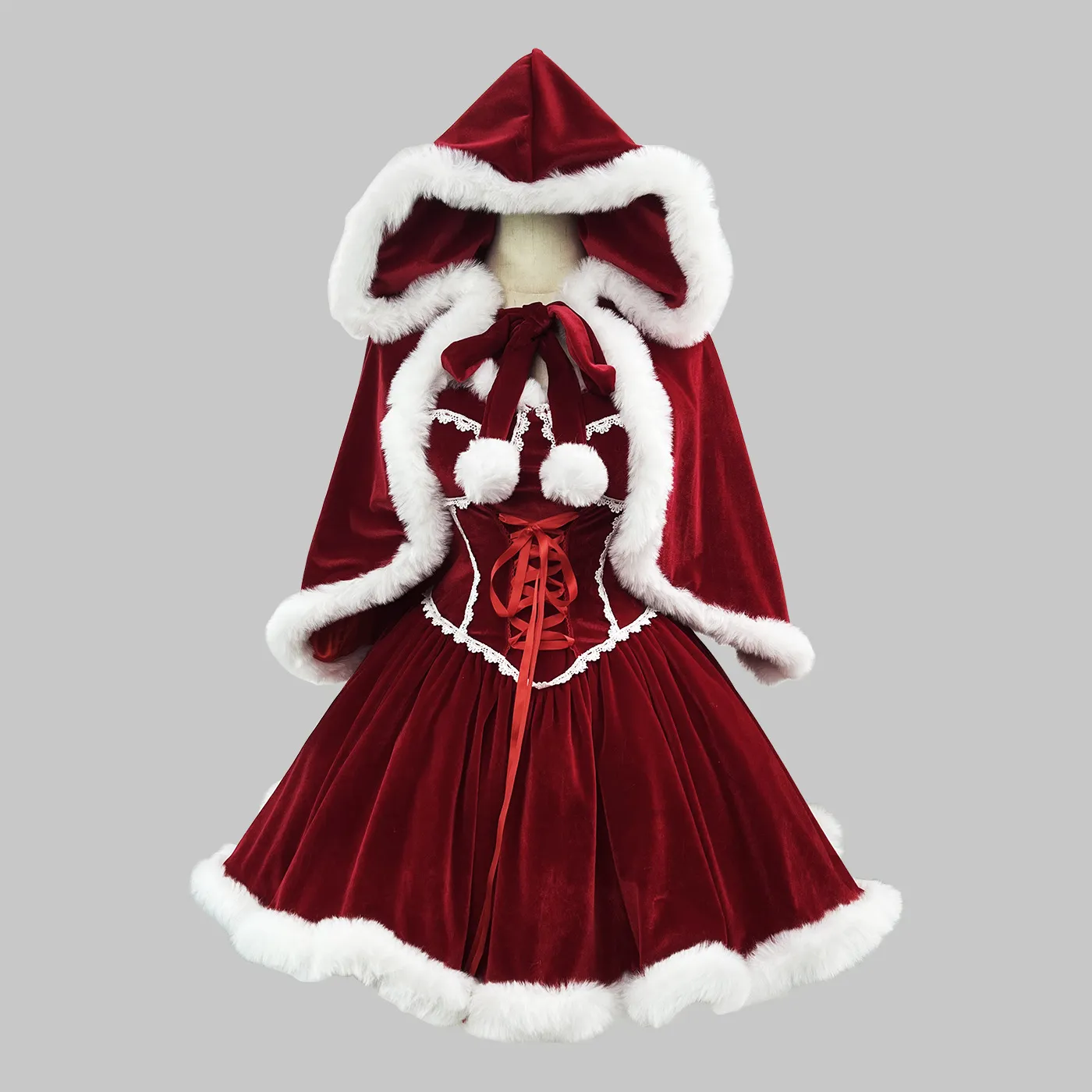 Full Set Red Girls Christmas Dress Cloak and Cape Set for Women - Perfect for Xmas Cosplay, New Year's Eve, and Holiday Parties
