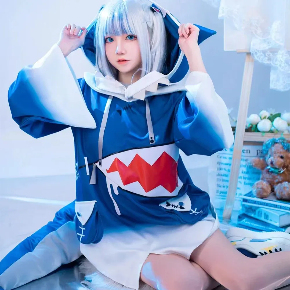 Gawr Gura Cosplay Costume Wig Set Cute Shark Outfit For Carnival