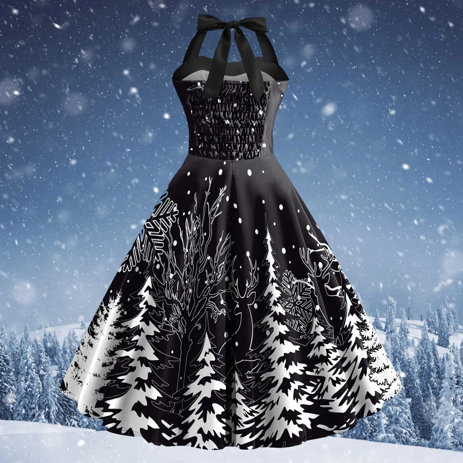 Red Christmas Snowflake Elk Print Halter Dress for Women Backless 50s 60s  Pin Up Rockabilly Cocktail Party Dress from Dhgate Basic & Casual Dresses -  price 25.83