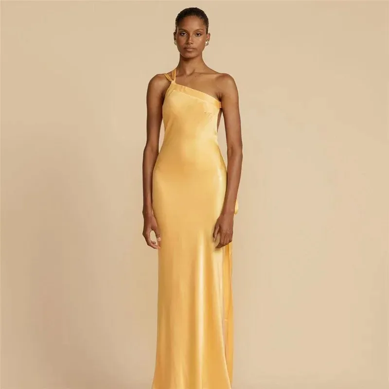 Womens Yellow Satin Backless Dress Off Shoulder... From Dh2958055, $20.8 In  Bulk | DHgate.Com