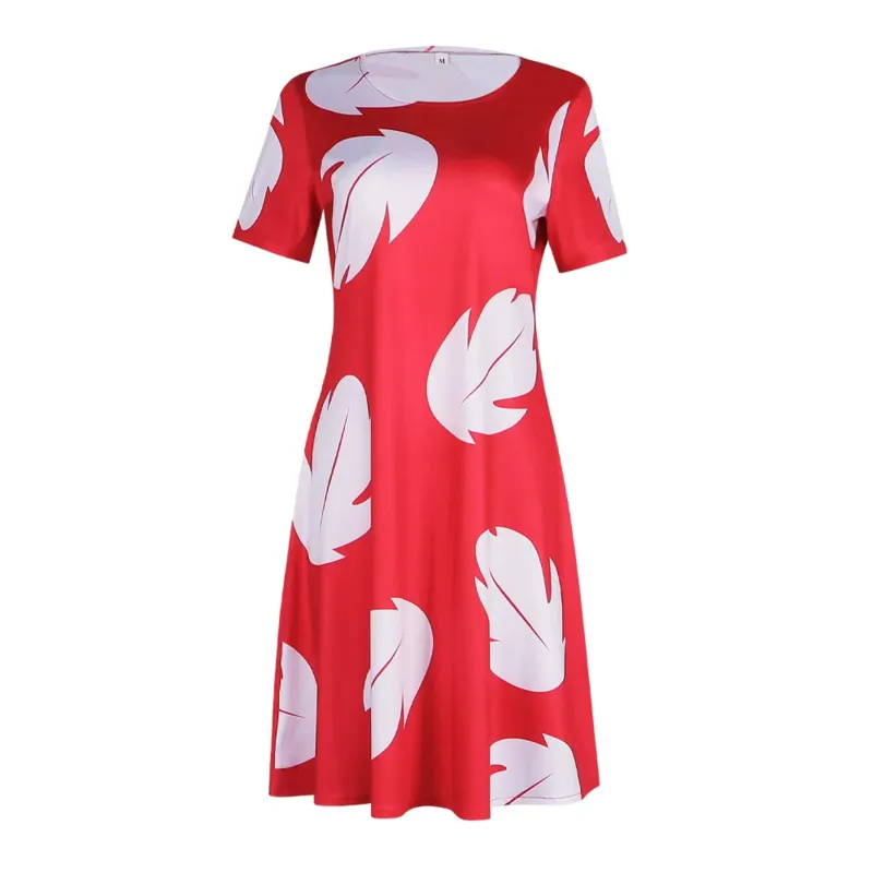 red hawaiian dress lilo Lilo Dress Girls Red Long Dress with Leaf Printed Summer Beach Hawaiian Dress