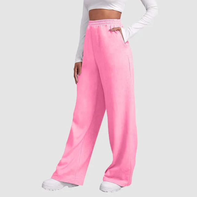 Pantalon Pyjama Court Femme Taille Haute – Coupe Large Jambes Droites 7/8 – Pantalon Yoga Décontracté Couleur Unie