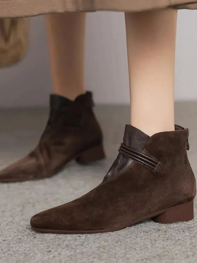 Stivaletti eleganti da donna punta affusolata tacco basso con zip_voghion.com