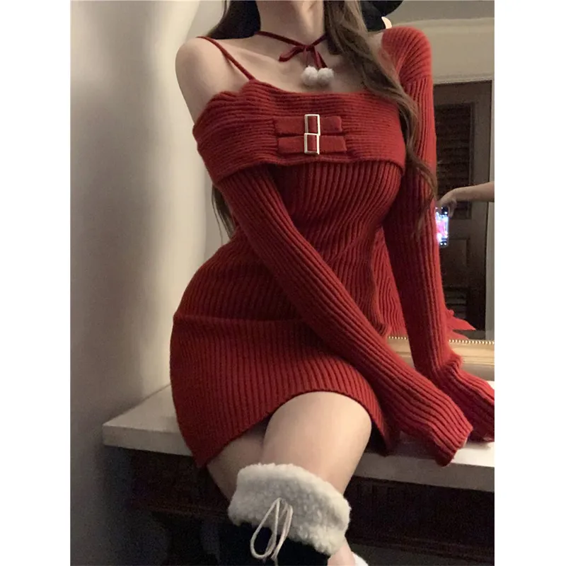 Y2K Knitted Mini Dress - Shoulder Heaven Can Wait Sweater for Women Y2K Knitted Mini Dress - Shoulder Heaven Can Wait Sweater for Women
