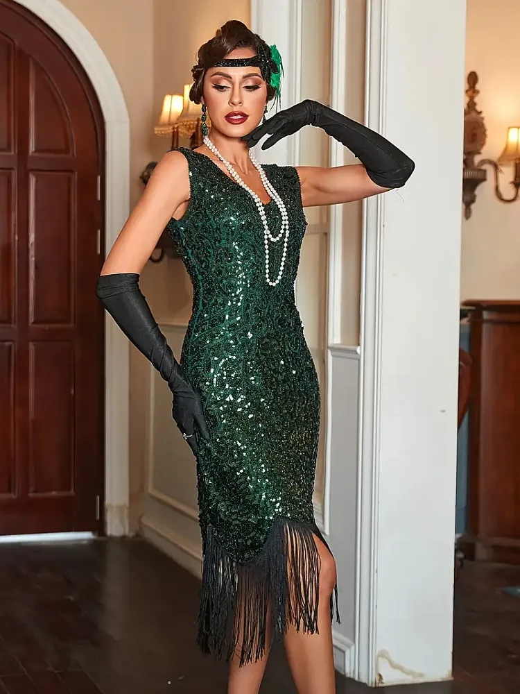 Glamorous Sequin Sleeveless Dress with Black Fringe Detail Glamorous Sequin Sleeveless Dress with Black Fringe Detail