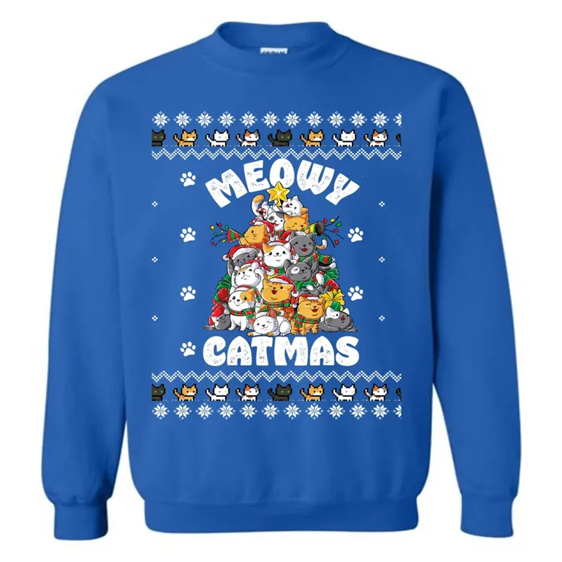 Cat Christmas Tree Ugly Sweater 3D Printed Funny Xmas Sweatshirt