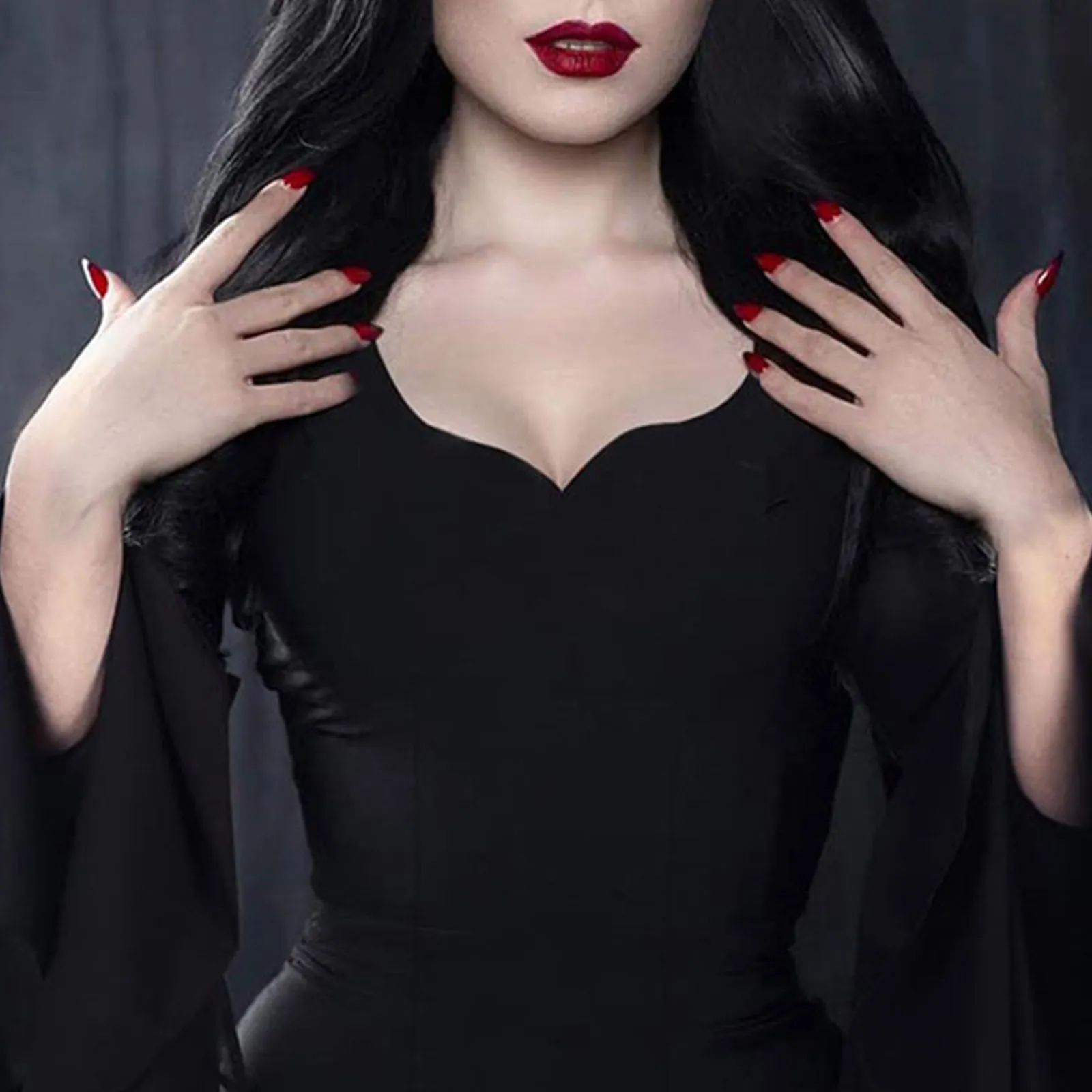 Vestido Maxi De Manga Larga De Vampiro Gótico Para Mujer, Disfraz De Bruja  Sexy De Halloween, Bata De Fiesta De Terciopelo Negro De 23,9 € | DHgate, image size:1600x1600