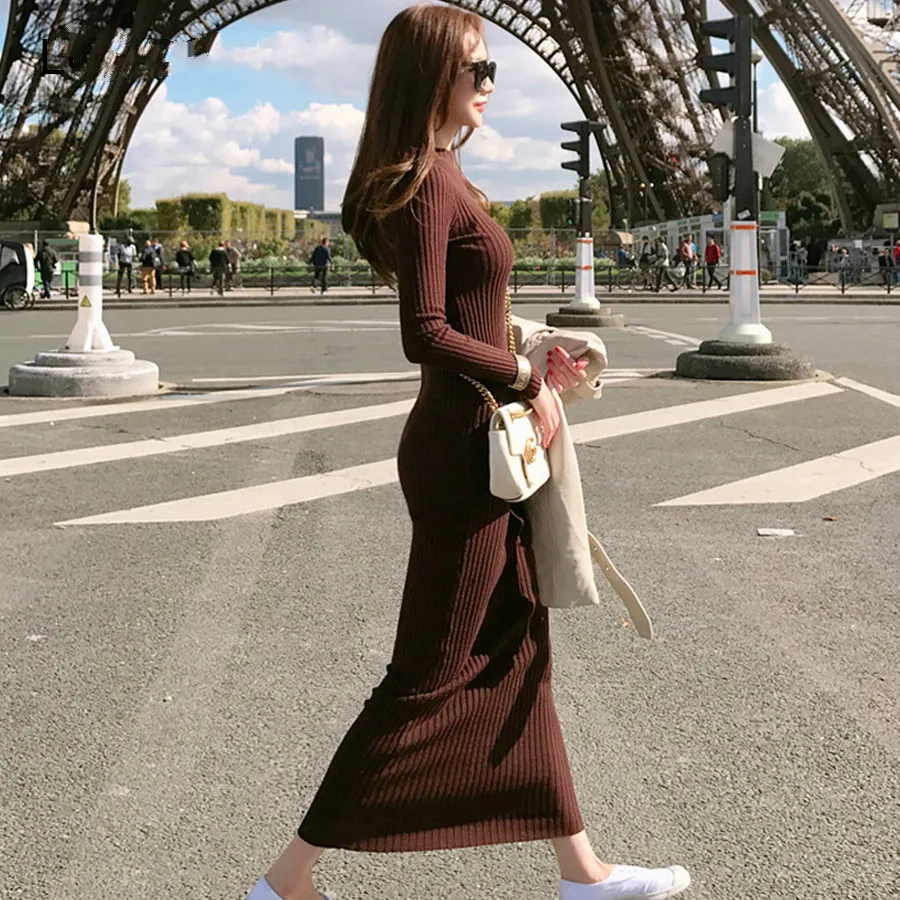 Women's Winter Knitted Cotton Sheath Long sleeve knit dress with Long Sleeves and O-Neck Women's Winter Knitted Cotton Sheath Long sleeve knit dress with Long Sleeves and O-Neck