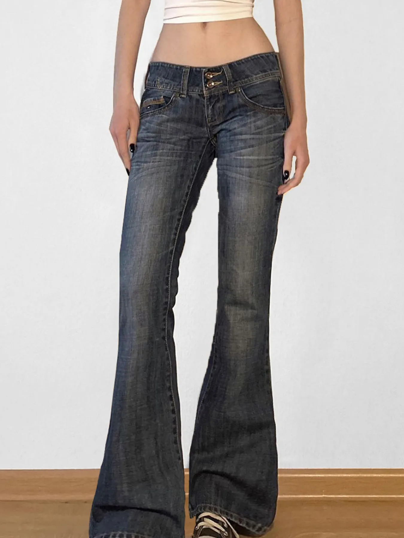 Y2K Low Rise Flared Jeans, Vintage Style Denim Pants | DHgate