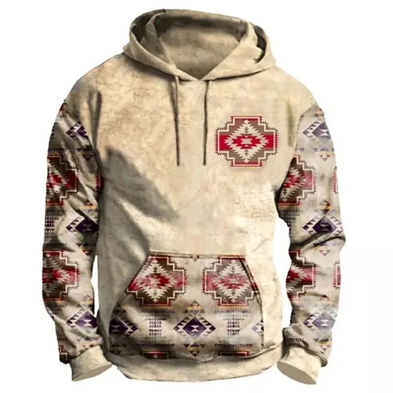 Sudadera Con Capucha Estampado Indios 3D Unisex - Cremallera Completa, Poliéster - Estilo Étnico Para Hombre Y Mujer
