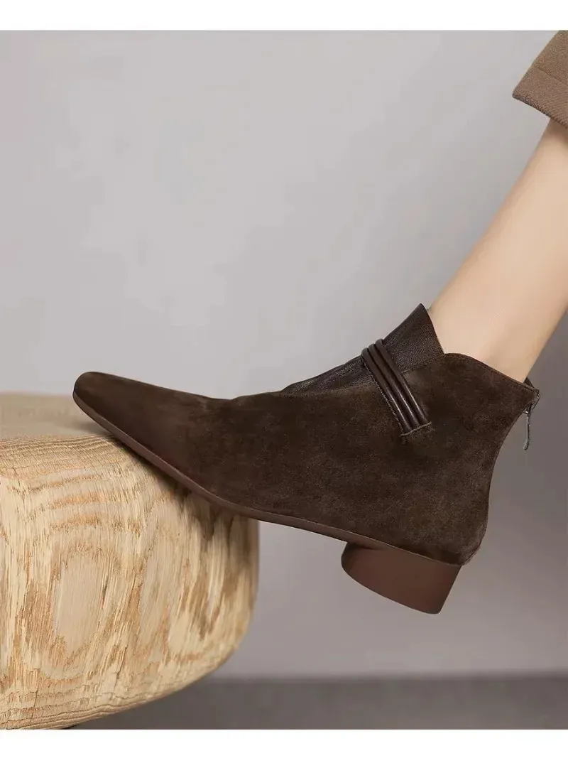 Stivaletti eleganti da donna punta affusolata tacco basso con zip_voghion.com