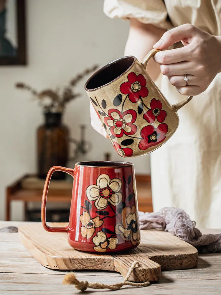 780ml Ceramic Mug Large Capacity Floral Pattern Coffee Cup For Office ...