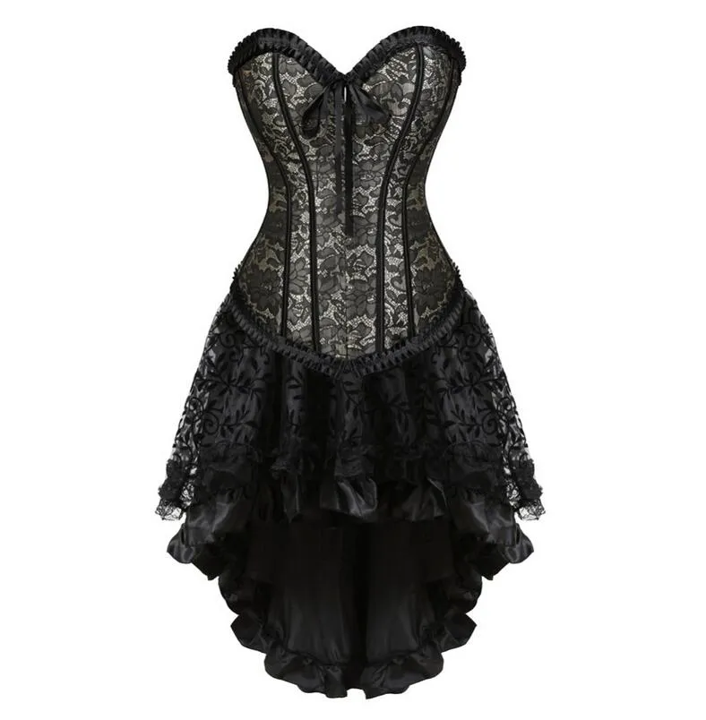 white christmas dresses Women Gothic Burlesque Corset Dress Sexy Satin Overbust Corset Bustier –  FashionLoveHunter main image 1