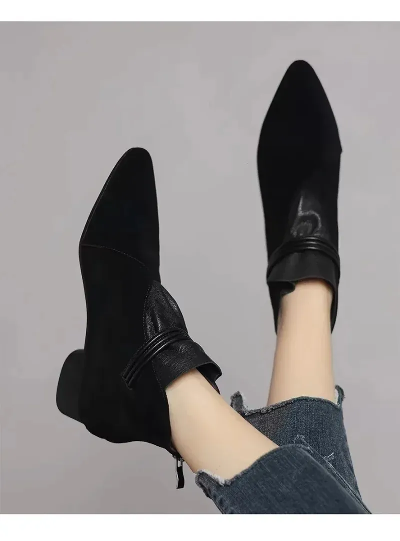 Stivaletti eleganti da donna punta affusolata tacco basso con zip_voghion.com