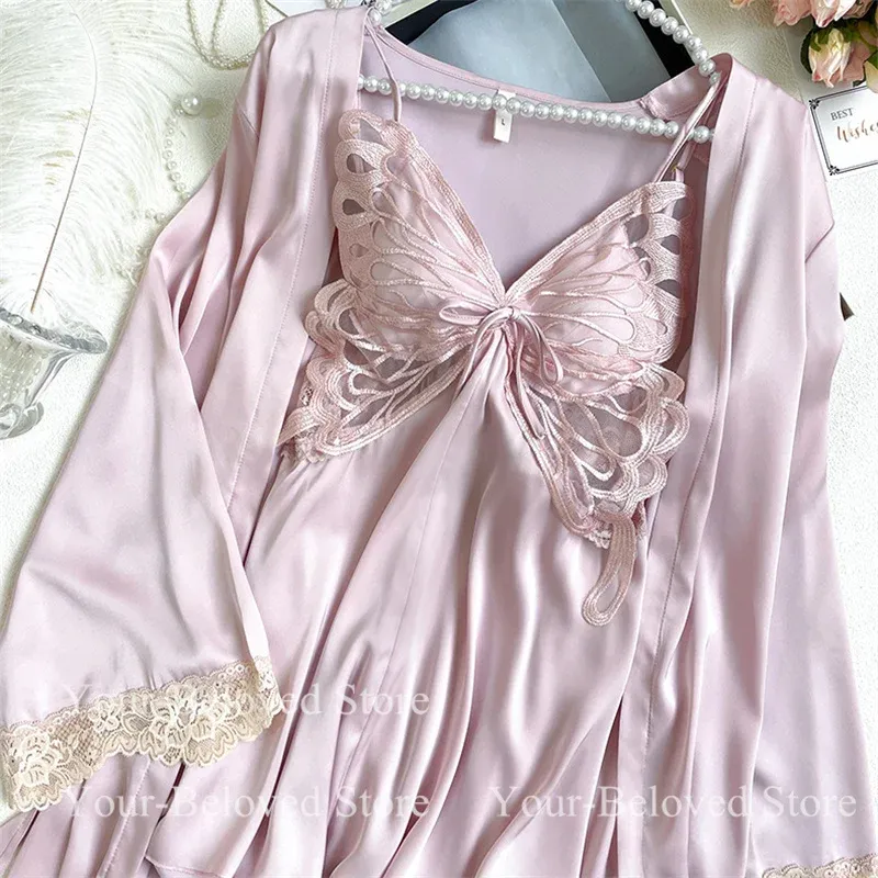 chinese dress ladies Honeymoon Night Gown for Women Short length Bridal Nighty Set with Rob –  INEZY main image 1