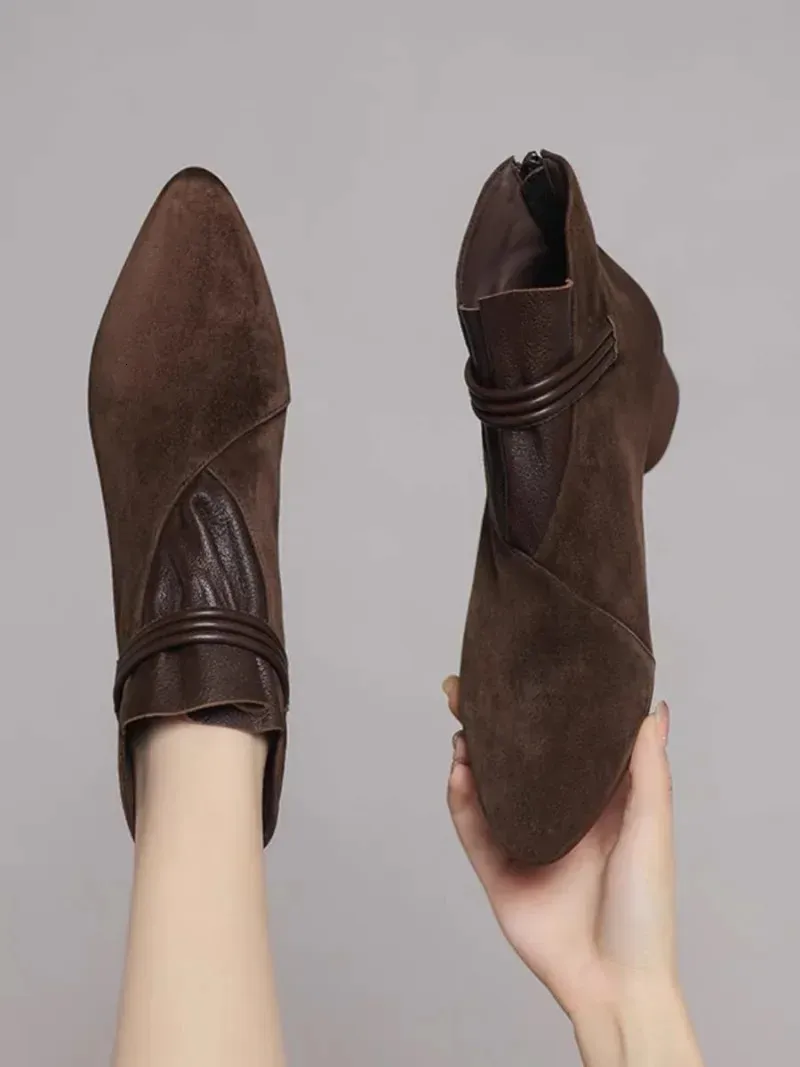 Stivaletti eleganti da donna punta affusolata tacco basso con zip_voghion.com