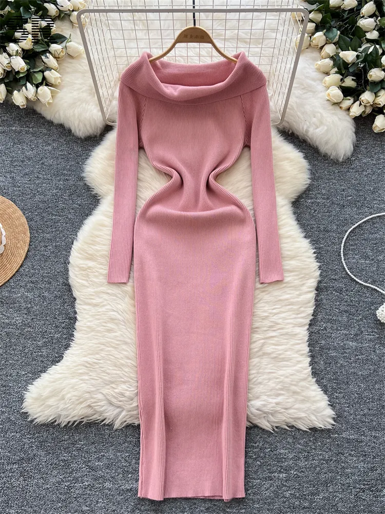 SINGREINY Off Shoulder Knitting Dress Long Sleeve... From Dh2958055, $21.39  In Bulk | DHgate.Com