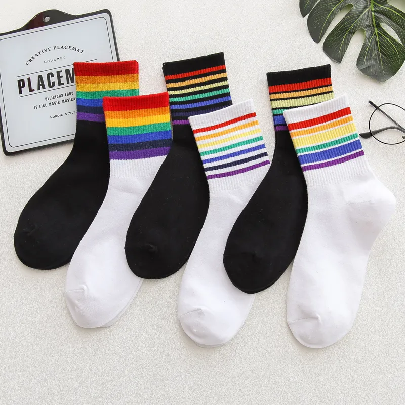 Sharp Color Socks Unisex Harajuku Stripe Socks - Colorful Cotton Crew Socks - Size 35-42 ...